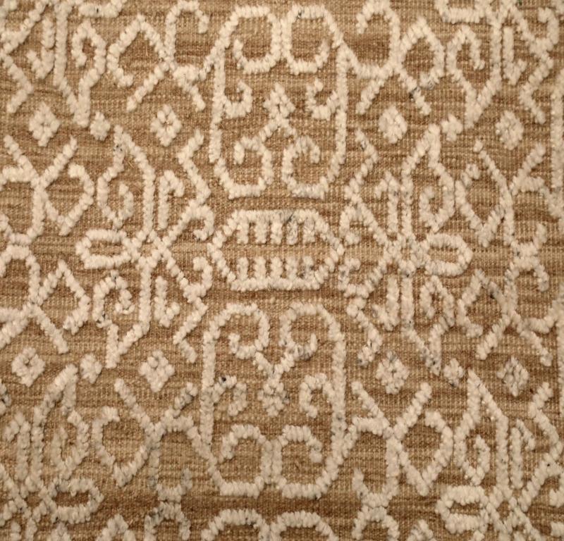 Annodato a mano Tappeto India Moroccan Over Size - Lana Marrone Avorio Design - 94468 in vendita