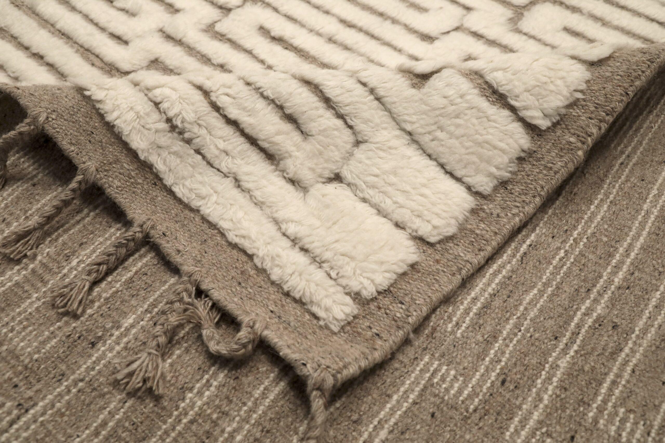 Indien Marokkanisch Over Size Teppich - Wolle Braun Elfenbein Design - 96594 (Moderne) im Angebot