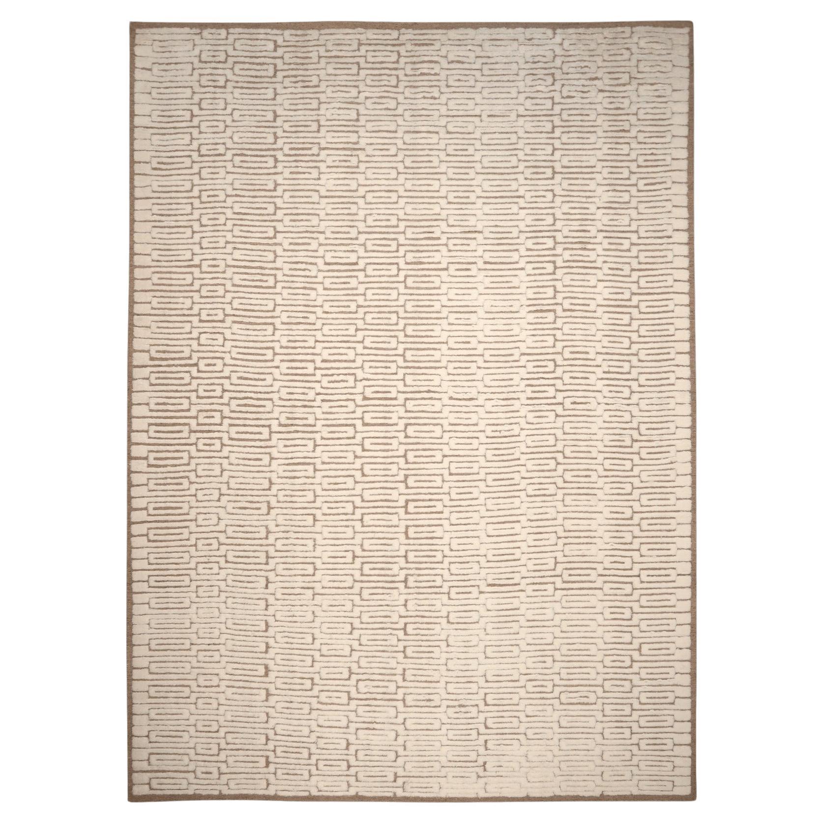 Indien Marokkanisch Over Size Teppich - Wolle Braun Elfenbein Design - 96594 im Angebot