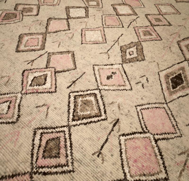 Moderno Tappeto India Moroccan Over Size - Lana Marrone Avorio Rosa Design - 94518 in vendita