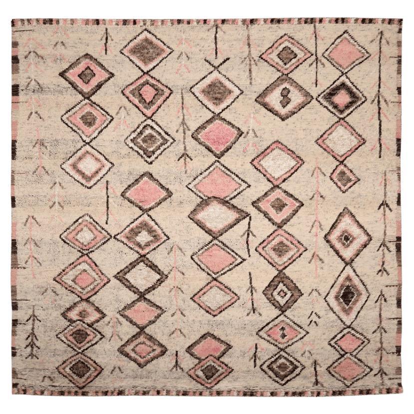 India Moroccan Over Size Rug - Wool Brown Ivory Pink Design - 94525