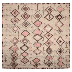India Moroccan Over Size Teppich - Wolle Braun Elfenbein Rosa Design - 94525