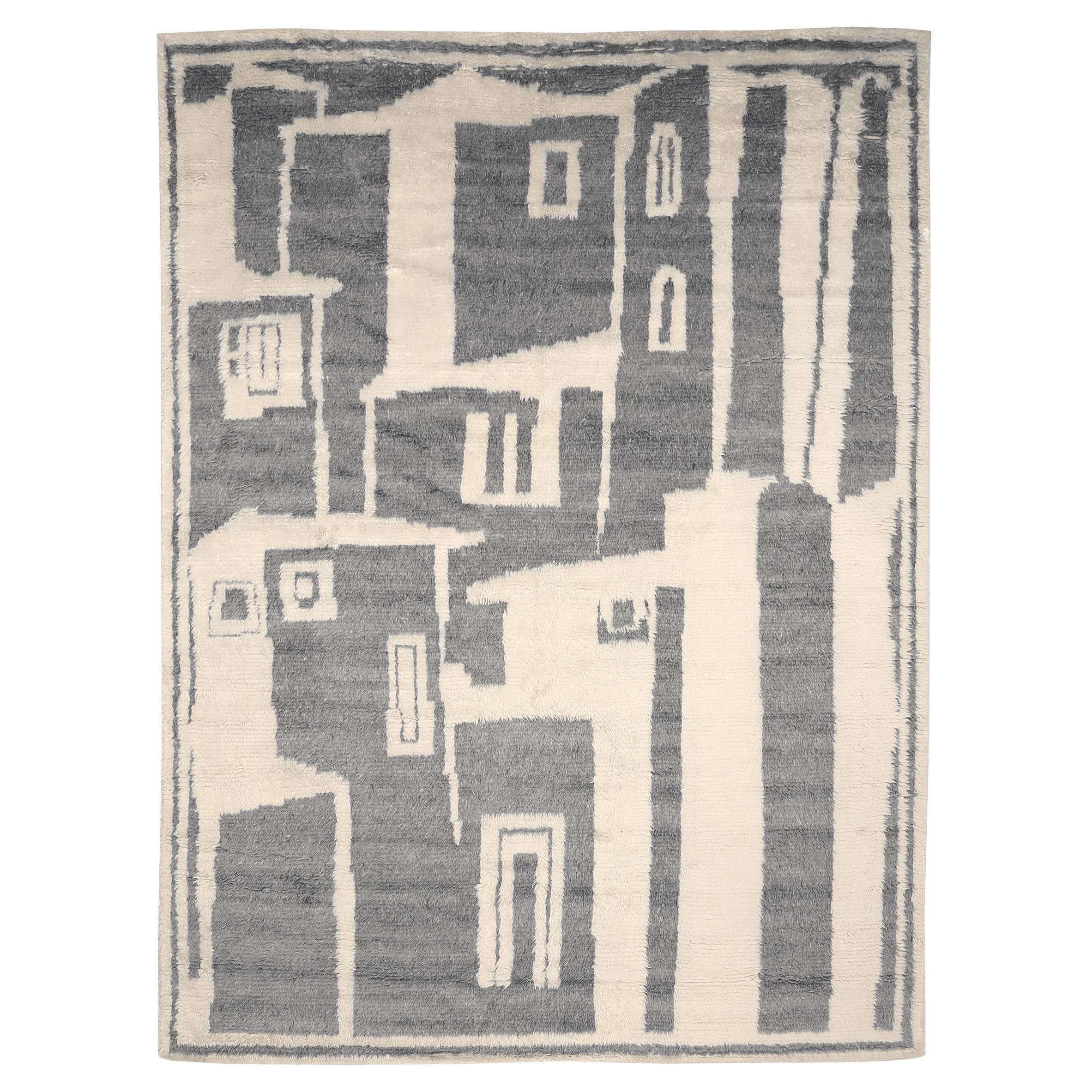 Tapis marocain surdimensionné en laine gris ivoire - 94531 en vente