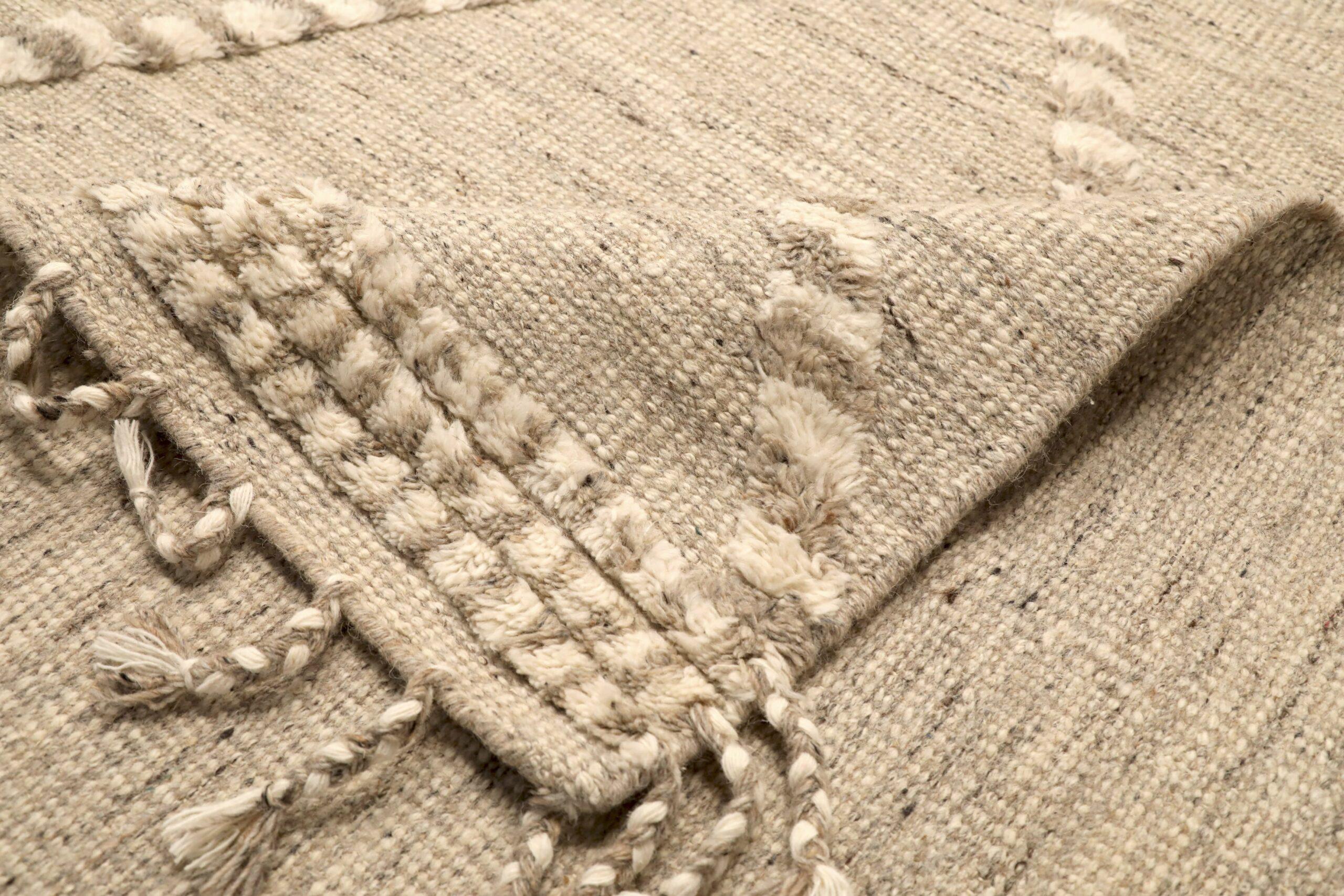 Indien Marokkanisch Over Size Teppich - Wolle Elfenbein Taupe Design - 96568 (Indisch) im Angebot