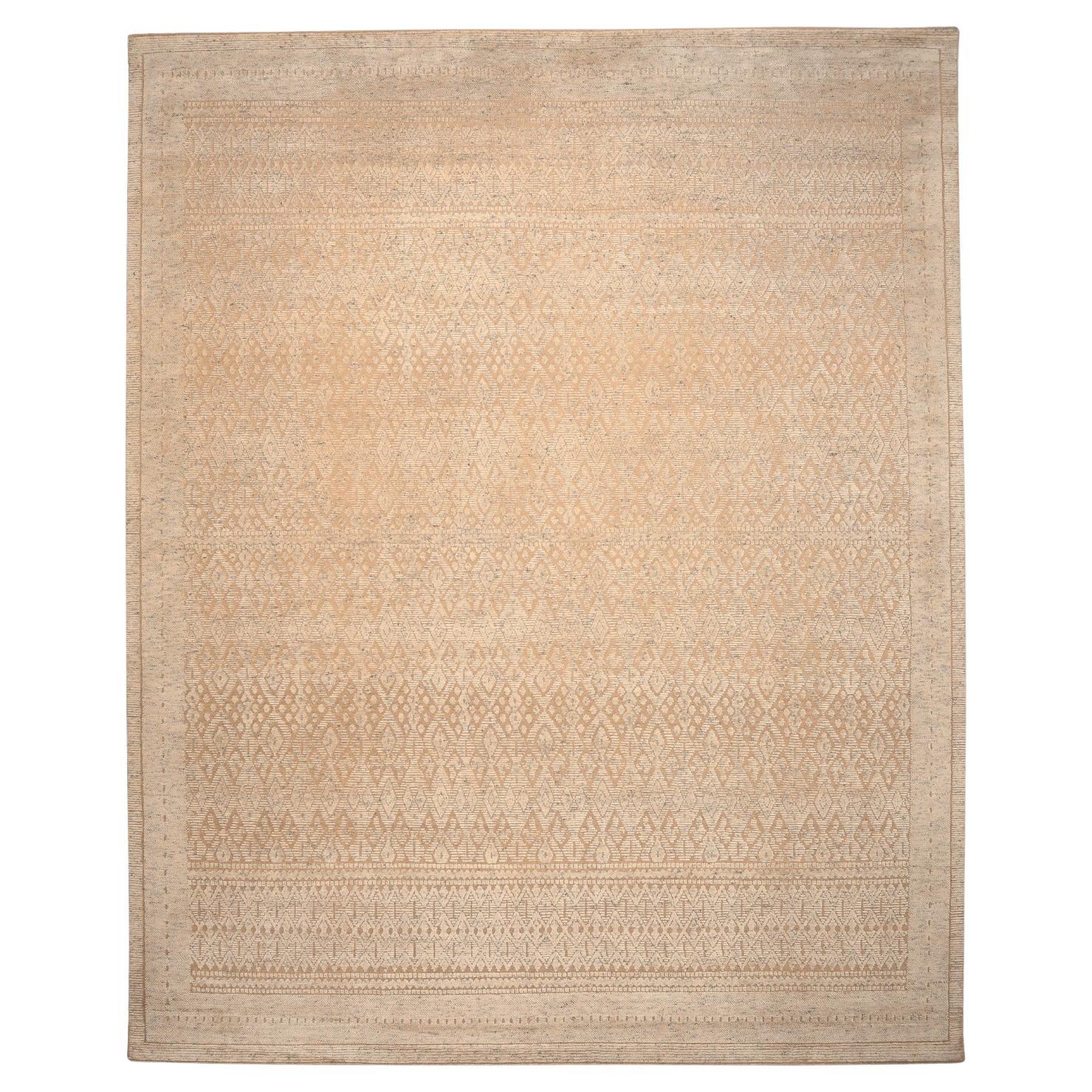 Indien Marokkanisch Over Size Teppich - Wolle Elfenbein Taupe Design - 96578 im Angebot