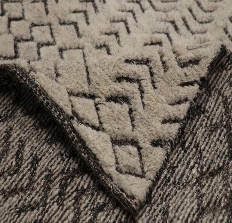 Indien Marokko Läufer Teppich CIRCA 1990 - Wolle Braun Elfenbein Design - 99531 (Handgewebt) im Angebot