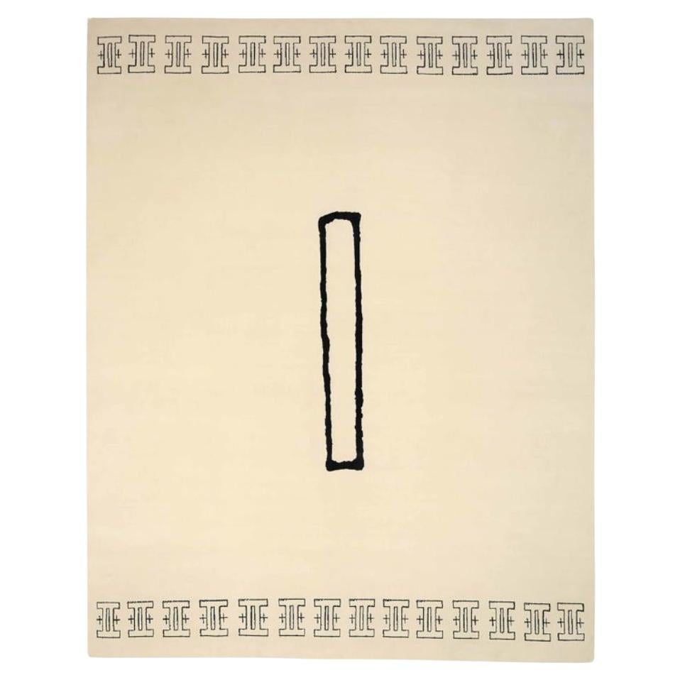 India Mydew Zored Over Size Rug Circa 1990 - Wool Black Ivory Design - 91783