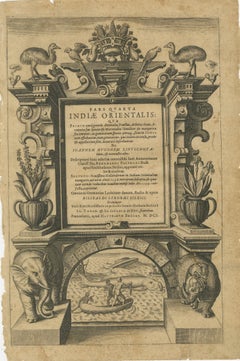 India Orientalis Title Page, Linschoten Voyages, de Bry Engraving c.1601