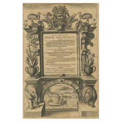 India Orientalis Title Page, Linschoten Voyages, de Bry Engraving c.1601