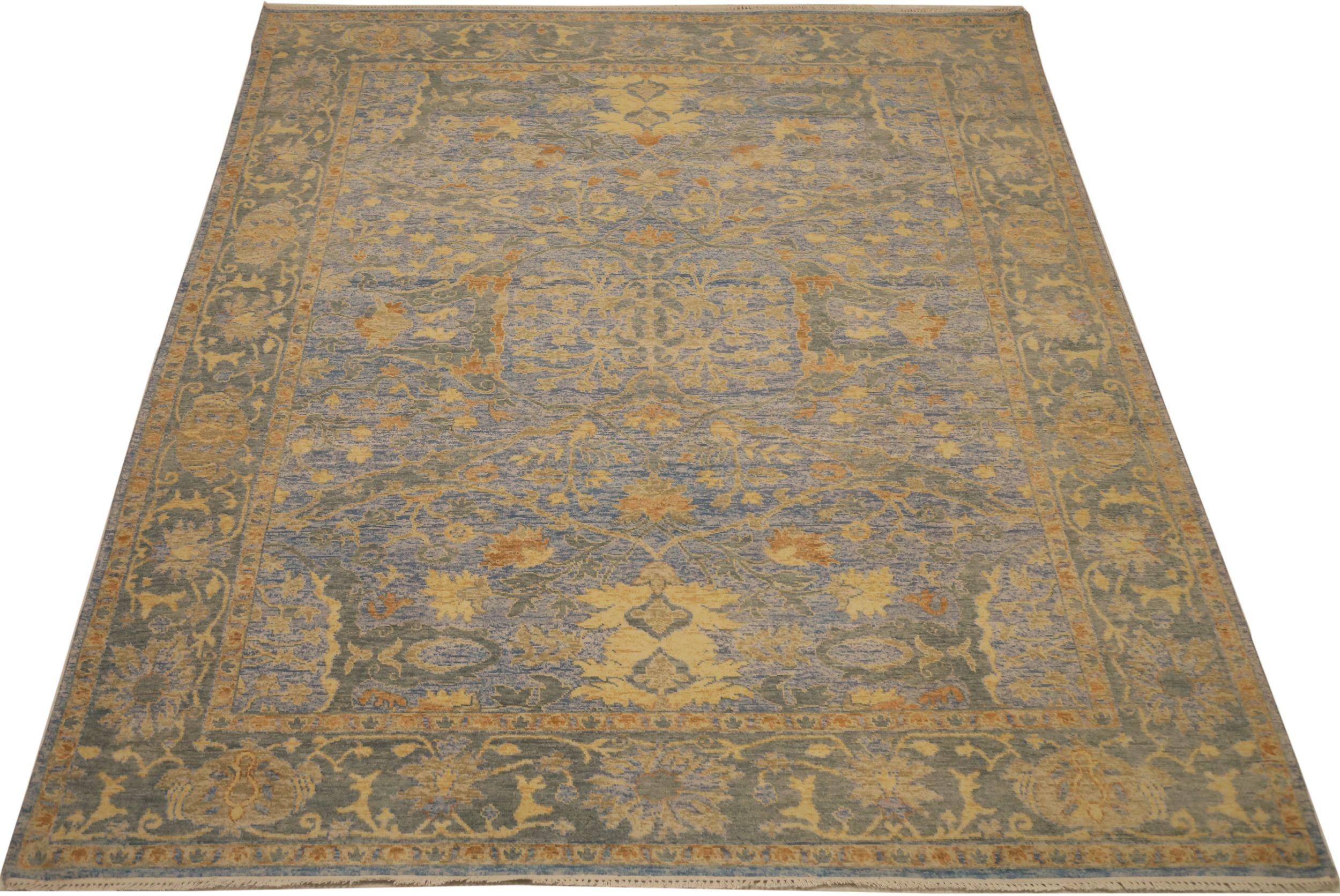 Découvrez l'élégance de l'Inde Eleg en présentant les tapis de zone de Circa 1990. Conçu avec de la Laine et du BleuGrisOrangeJaune, ce design exclusif est parfait pour mettre en valeur votre espace.