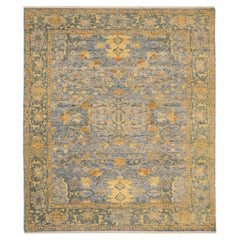 India Oushak Area Rugs - Wool Blue Gray Orange Yellow Design - 93835