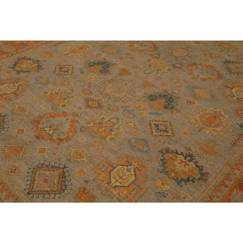 Oushak-Teppiche Indiens - Wolle Blau Orange Design - 96617 (Moderne) im Angebot