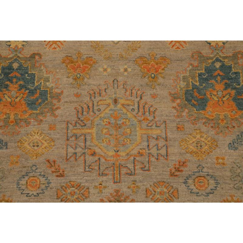 Oushak-Teppiche Indiens - Wolle Blau Orange Design - 96617 (Indisch) im Angebot