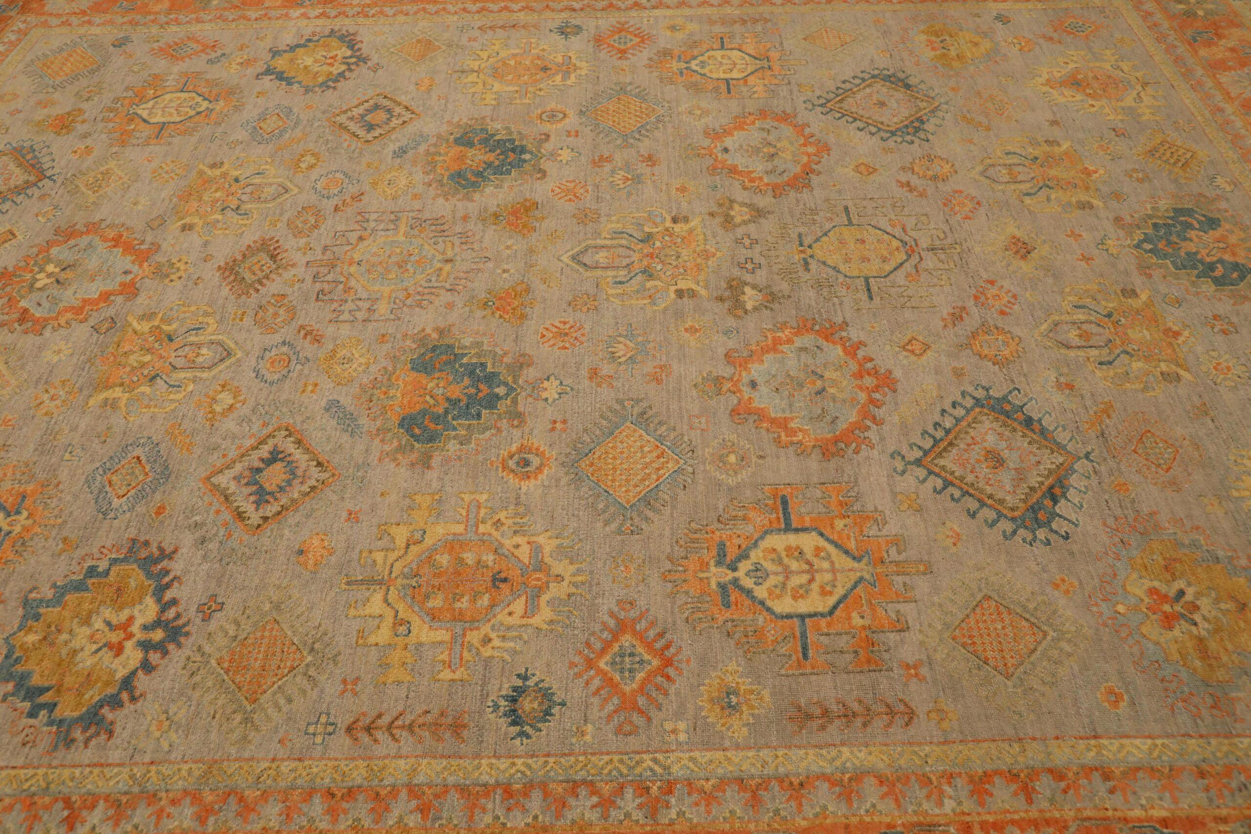 Oushak-Teppiche Indiens - Wolle Blau Orange Design - 96617 im Zustand „Hervorragend“ im Angebot in Dallas, TX