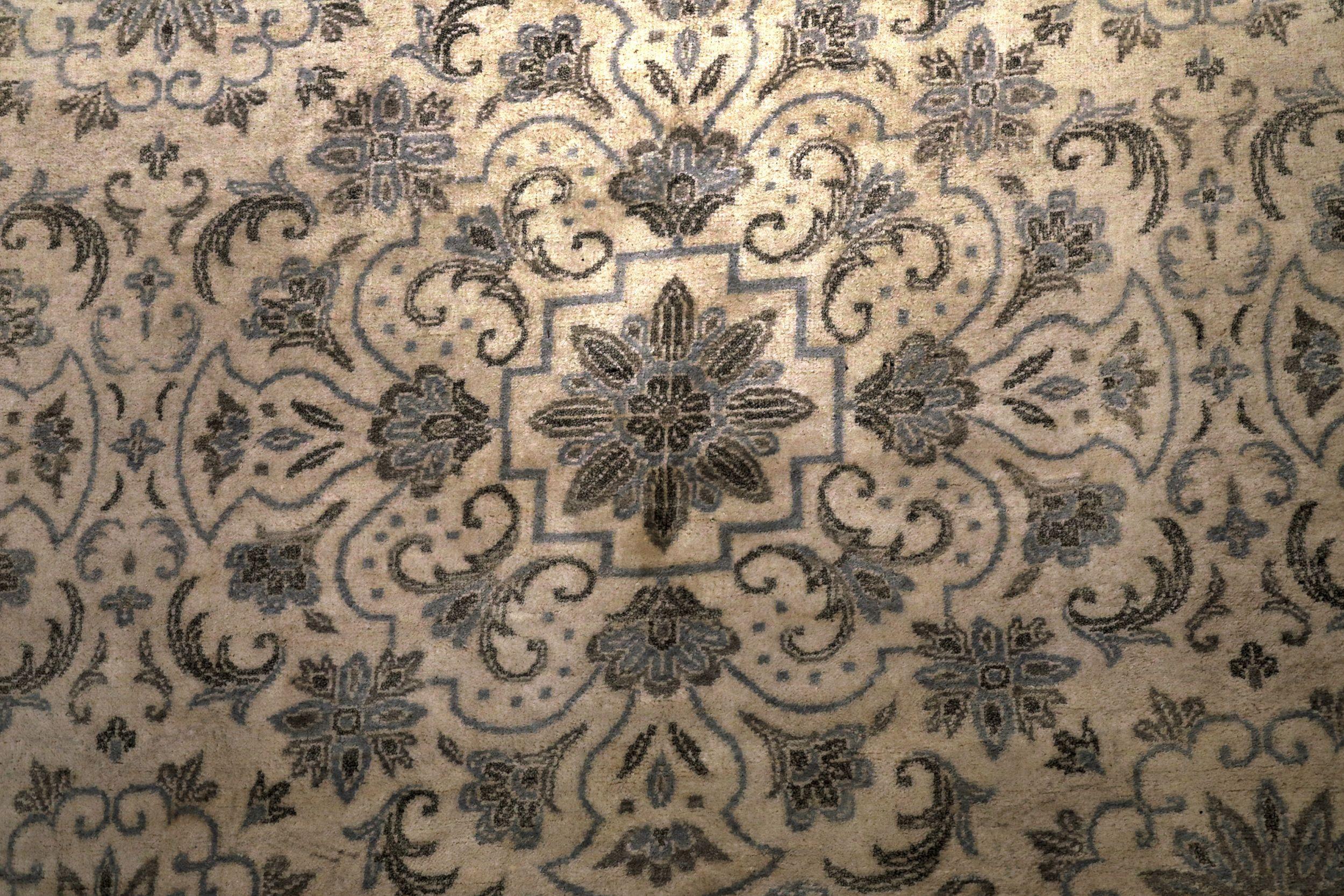 Indien Oushak Bereich Teppiche - Wolle Brown Elfenbein Design - 94171 (Indisch) im Angebot