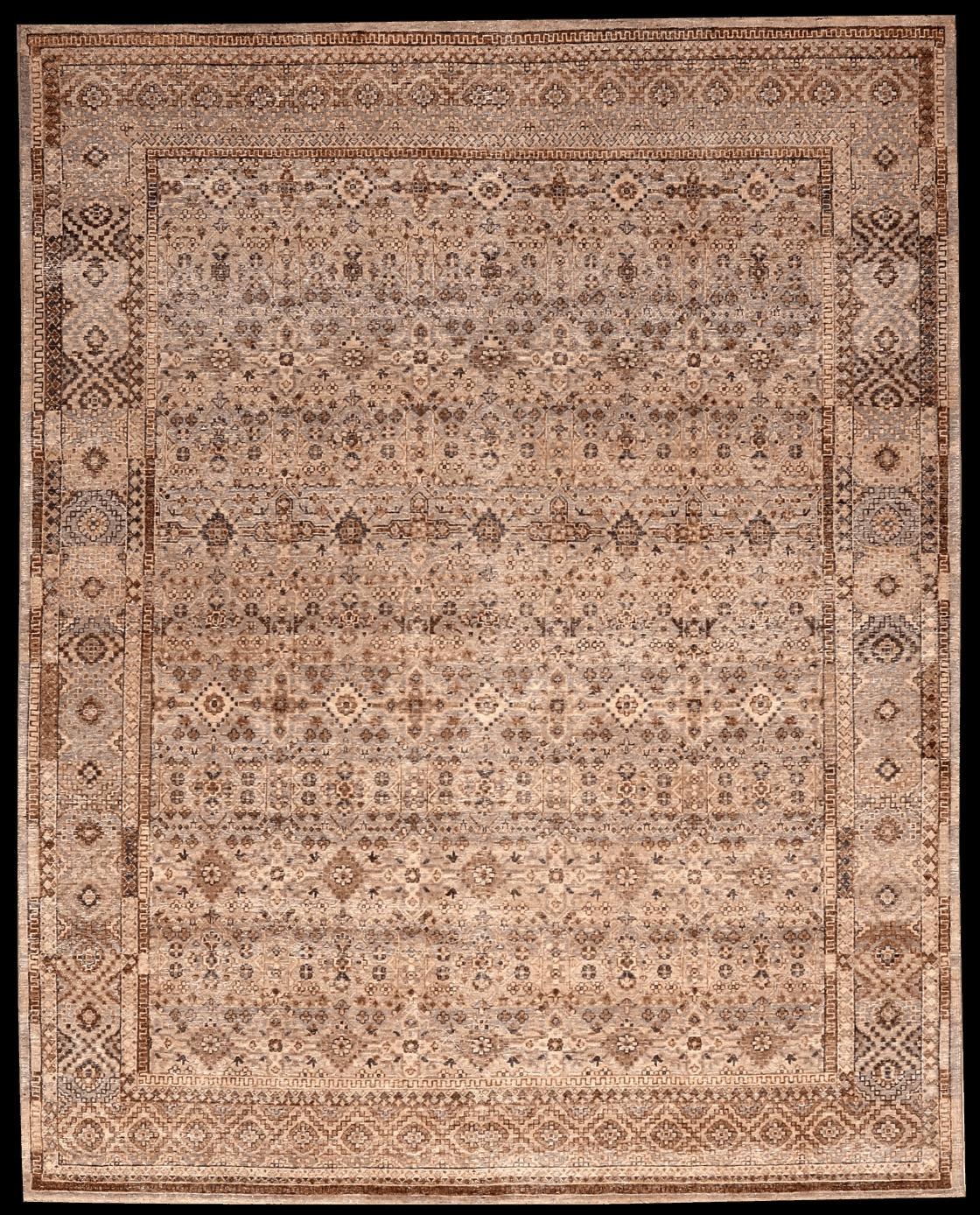 Indien Oushak Bereich Teppiche - Wolle Brown Elfenbein Design - 96605 (20. Jahrhundert) im Angebot