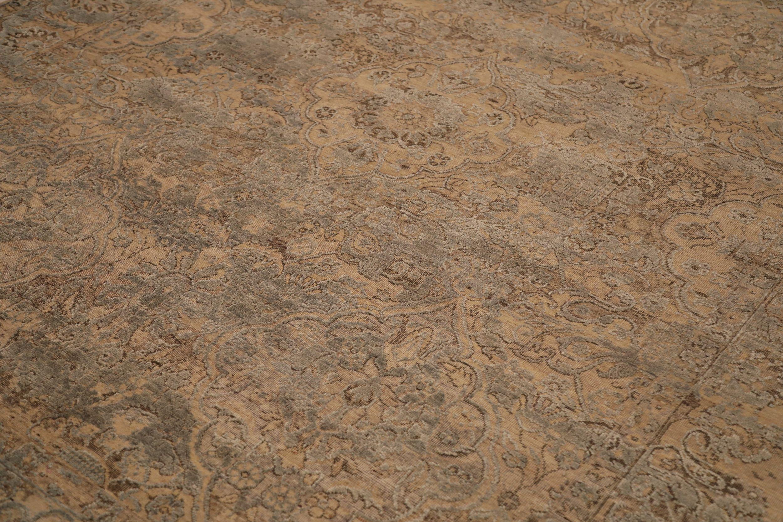 Indian India Oushak Area Rugs - Wool Brown Ivory Taupe Design - 93784 For Sale