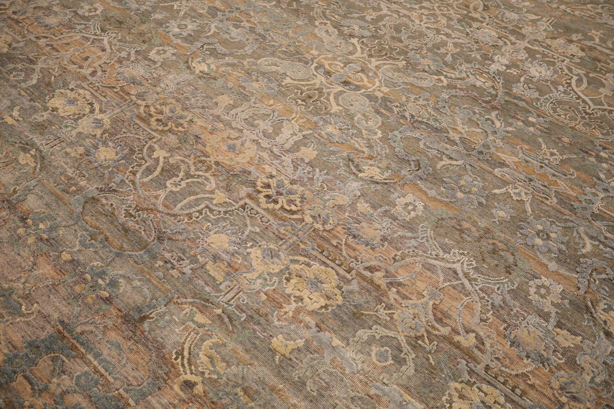India Oushak Alfombras - Lana Marrón Marfil Diseño Amarillo - 93570 Indio en venta