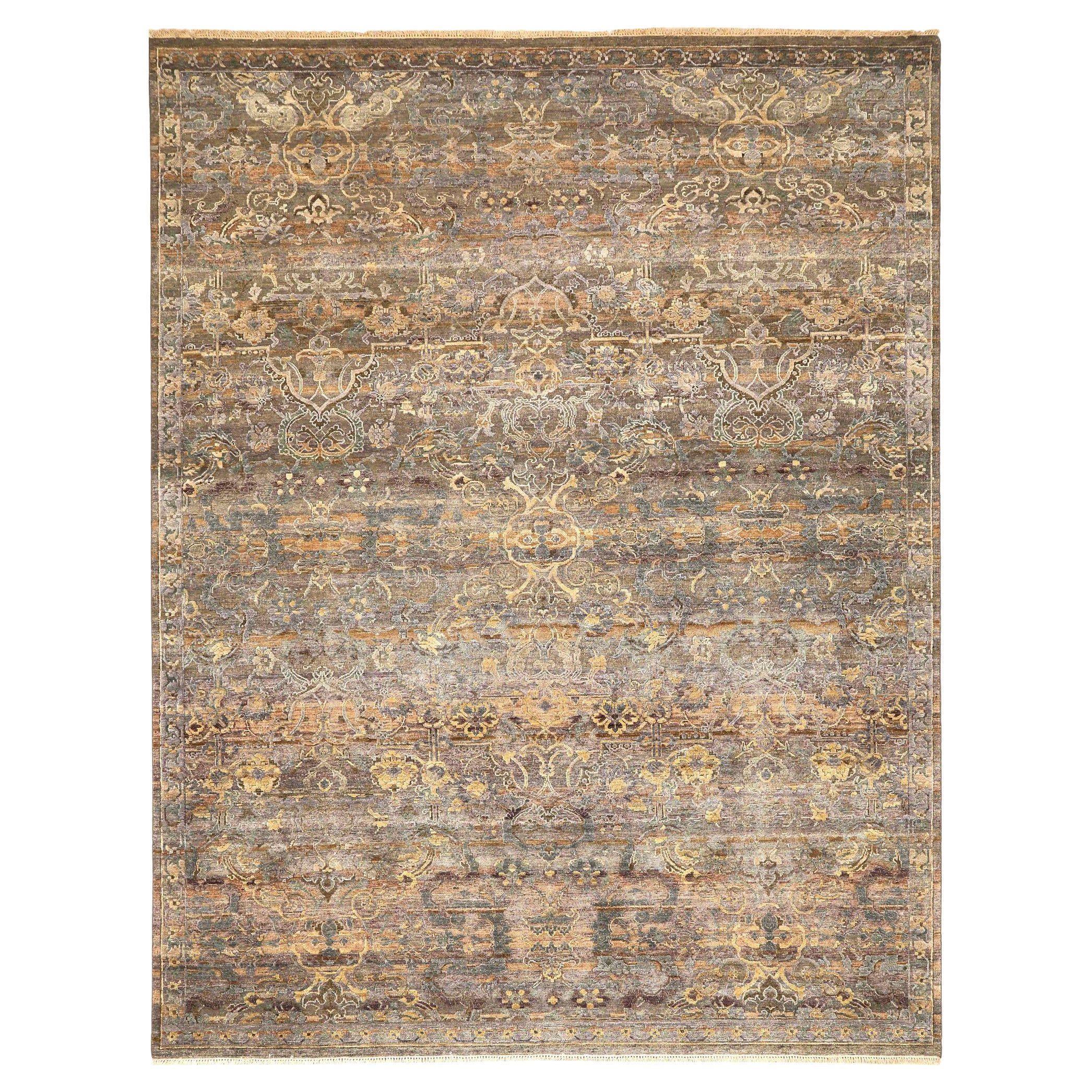 Indien Oushak Area Rugs - Wolle Braun Elfenbein Gelb Design - 93570