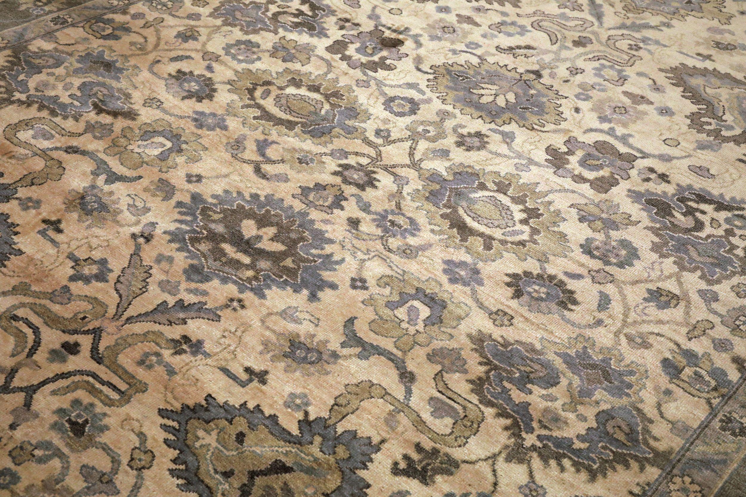 Modern India Oushak Area Rugs - Wool Brown Yellow Design - 94167 For Sale