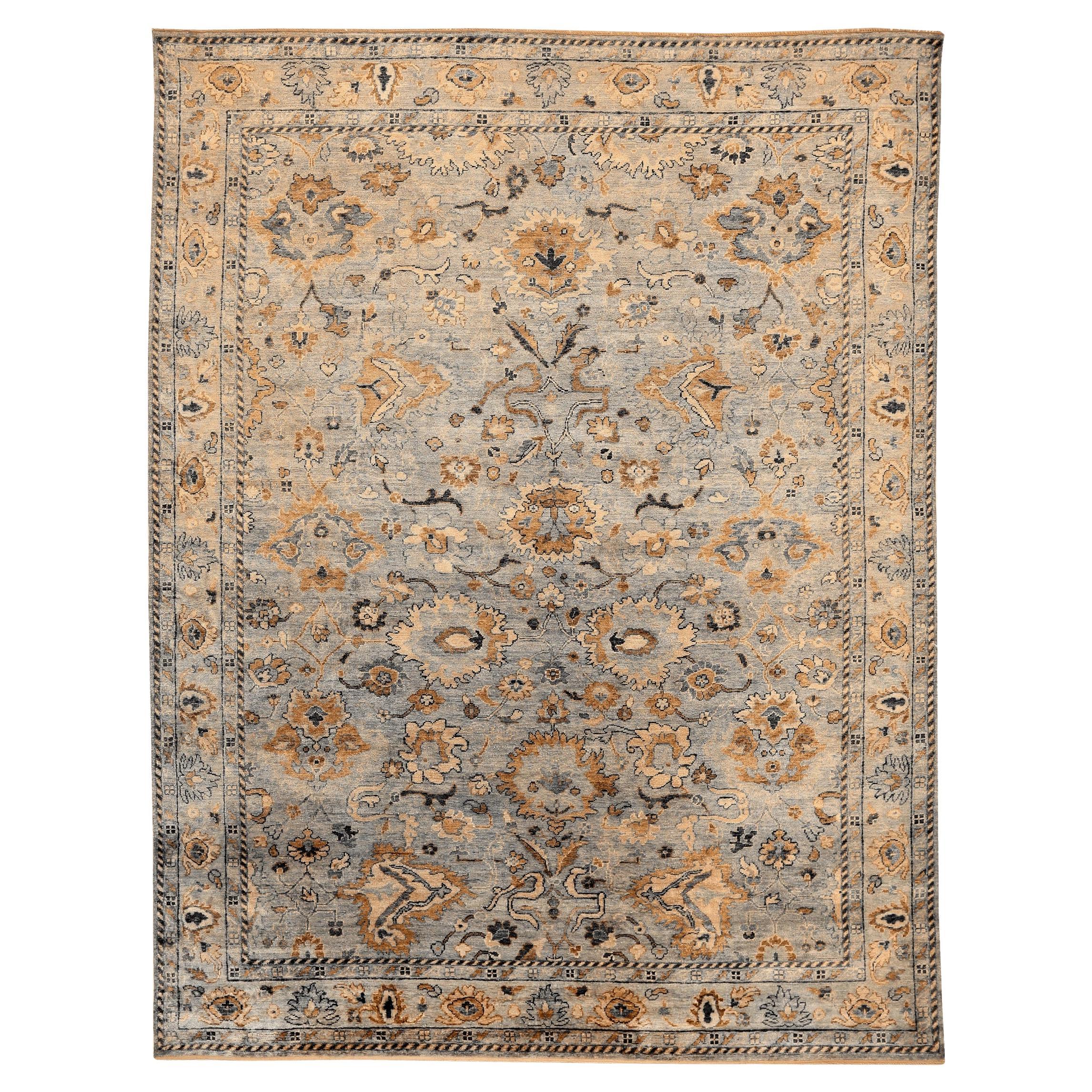 Indien Oushak Bereich Teppiche - Wolle Grau Elfenbein Gelb Design - 94097 im Angebot