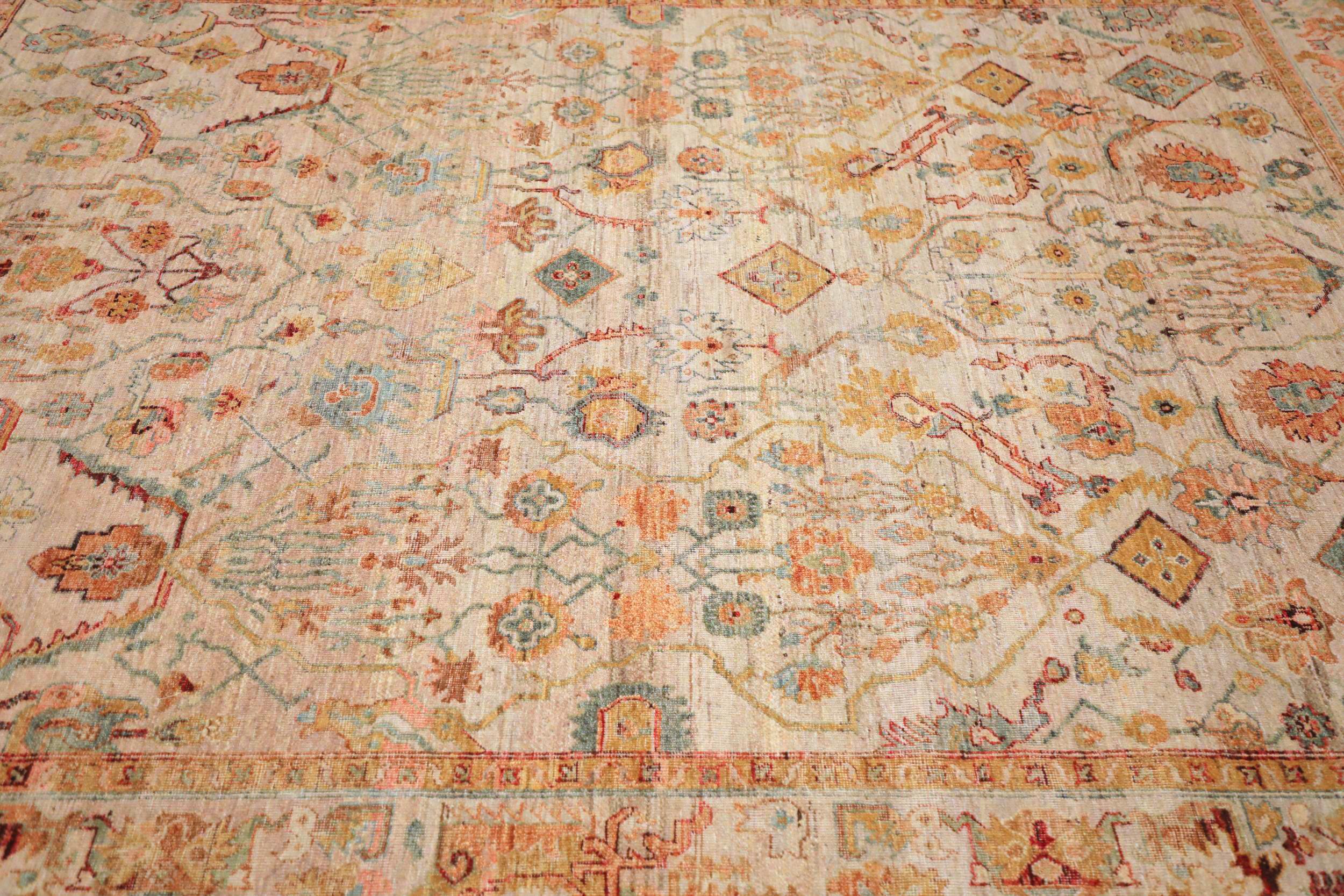 Oushak-Teppiche aus Indien – Wolle in elfenbeinfarbenem Design – 93785 (Indisch) im Angebot