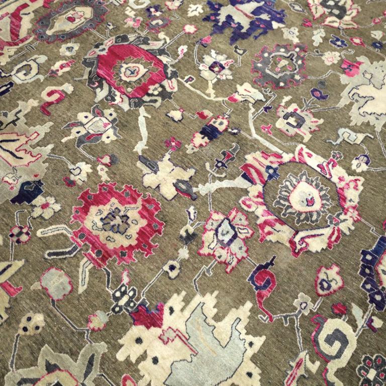 Oushak Indien Oushak-Teppiche - Wolle Elfenbein Rosa Taupe Design - 94147 (Moderne) im Angebot