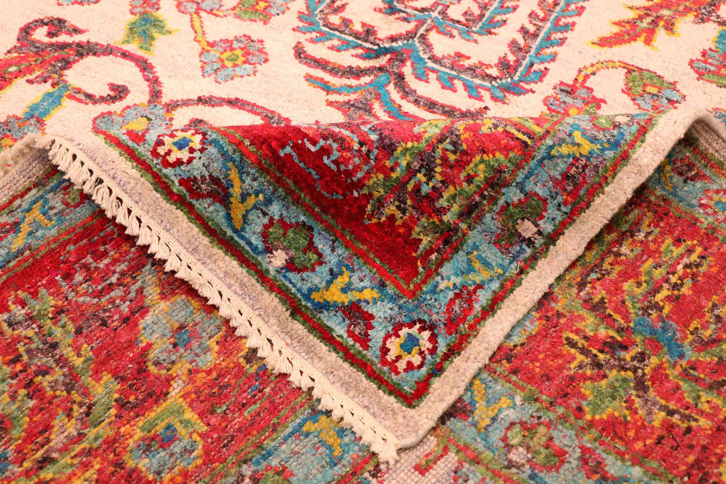 Oushak-Teppiche Indiens - Wolle Elfenbeinrot Design - 94095 (Indisch) im Angebot
