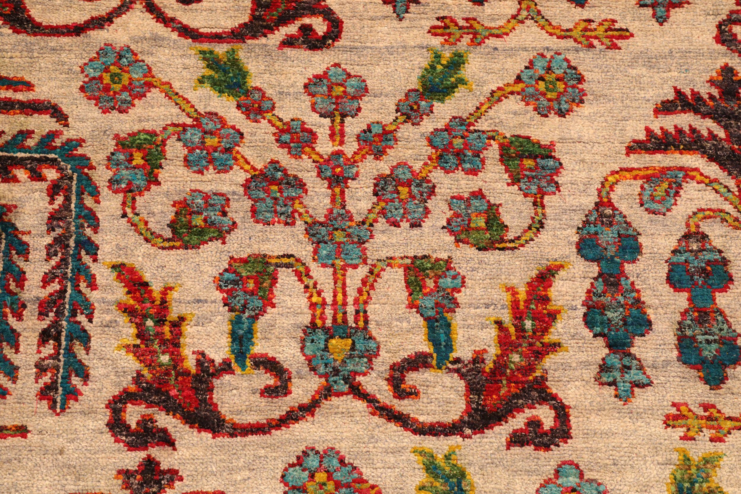 Oushak-Teppiche Indiens - Wolle Elfenbeinrot Design - 94095 im Zustand „Hervorragend“ im Angebot in Dallas, TX