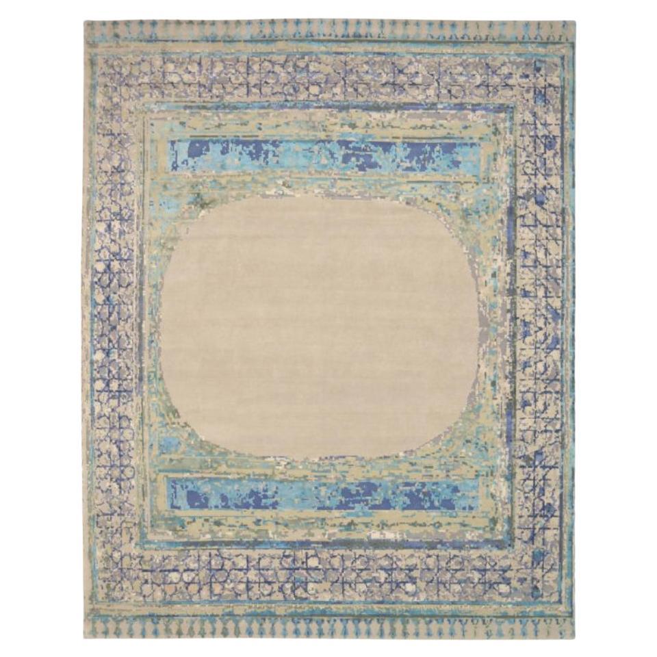 India Over Size Rug Circa 1990 - Wool Blue Green Ivory Purpel Design - 91780 For Sale