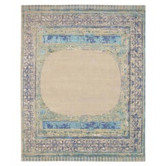 Tapis de l'Inde Circa 1990 - Wool Blue Green Ivory Purpel Design - 91780