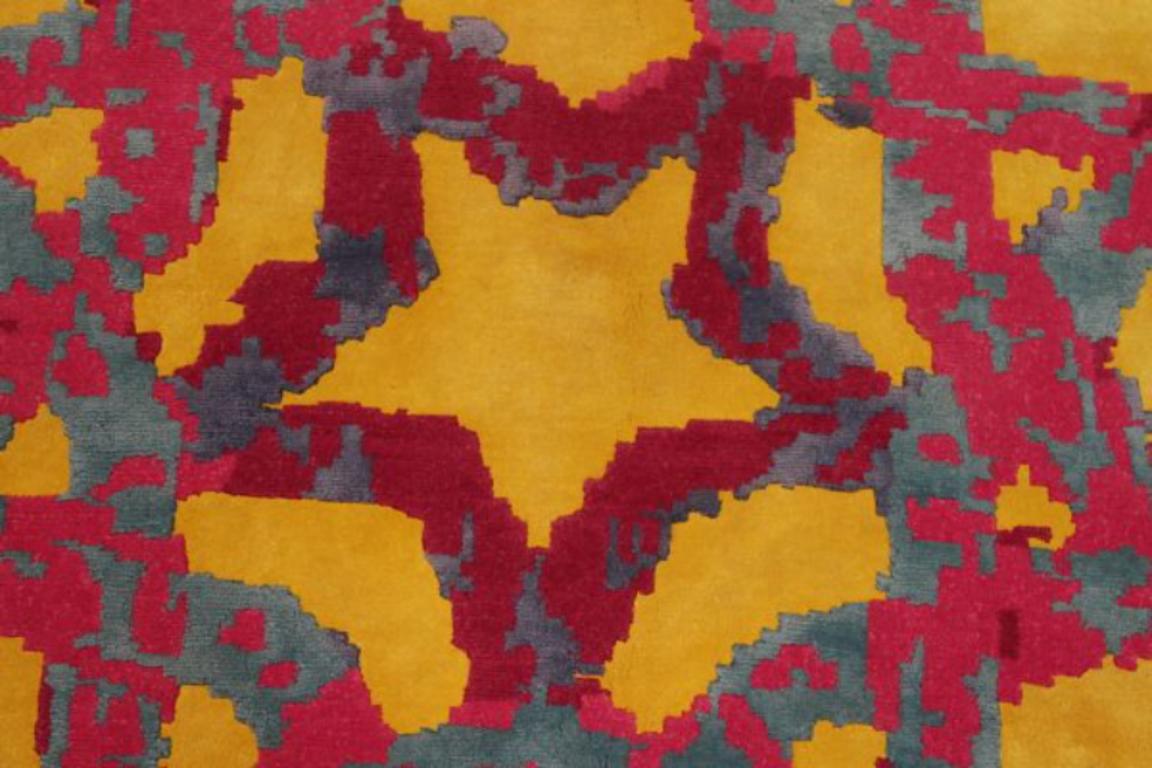 Indian India Over Size Rug Circa 1990 - Wool Blue Pink Yellow Design - 91724 For Sale