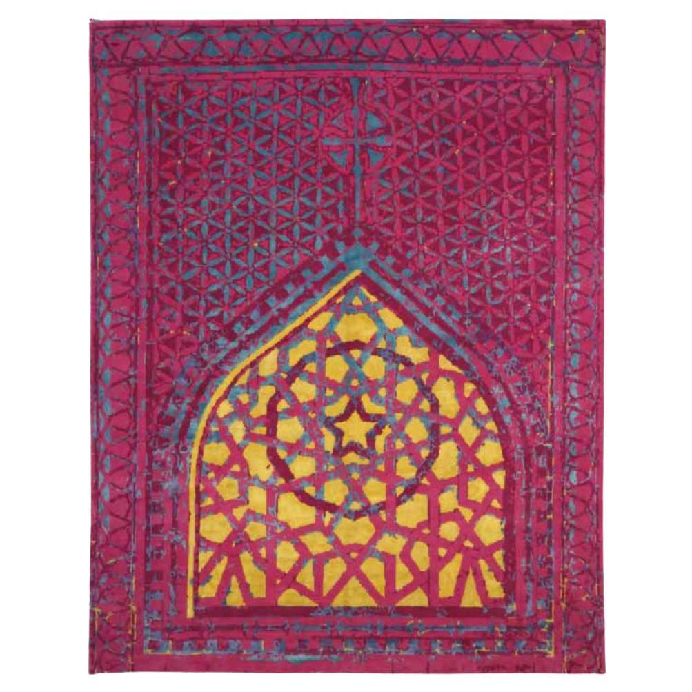 India Over Size Rug Circa 1990 - Wool Blue Pink Yellow Design - 91724 For Sale