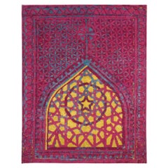 India Over Size Rug Circa 1990 - Wool Blue Pink Yellow Design - 91724
