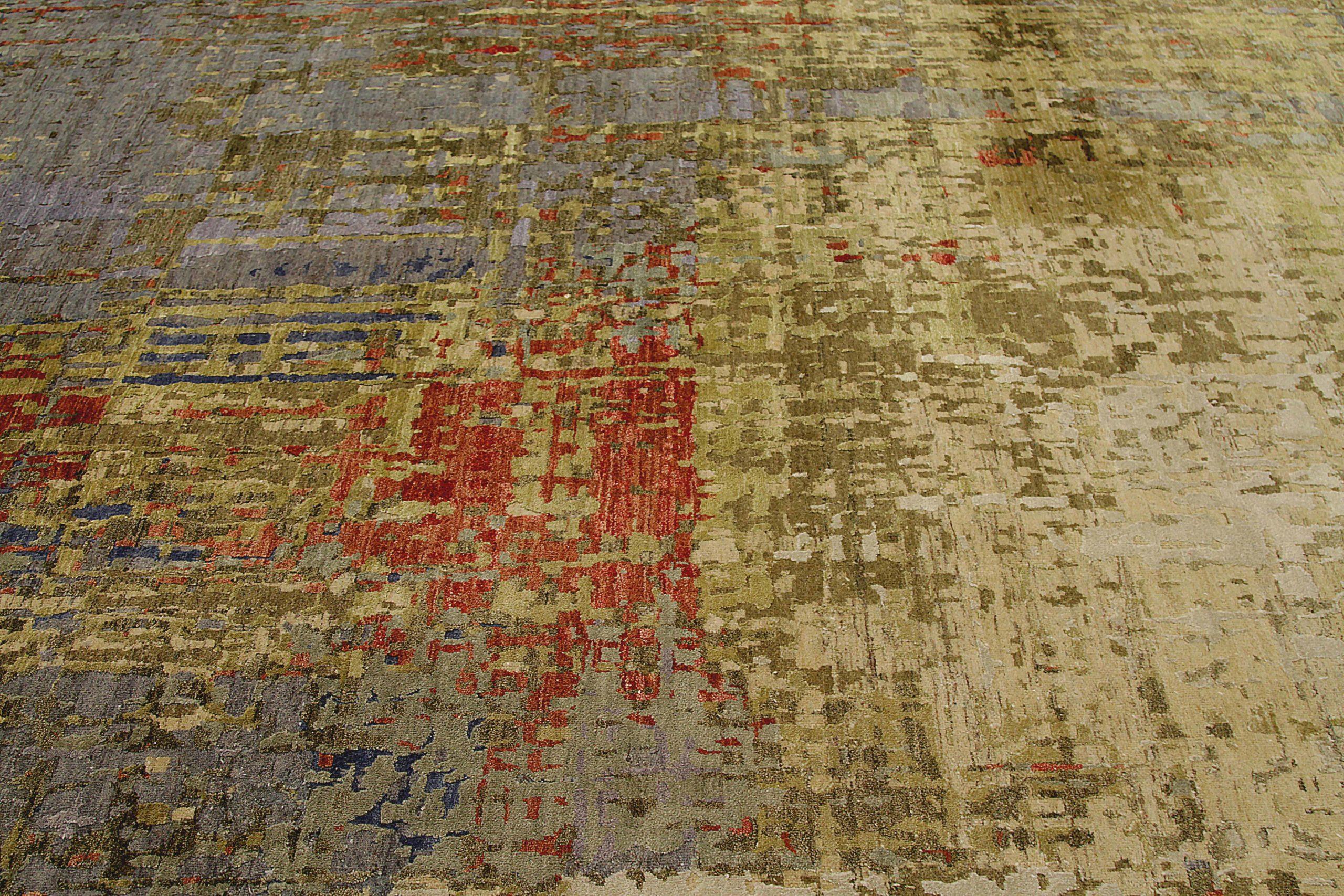India Over Size-Teppich Circa 1990 - Wolle Grau Grün Elfenbein Rot Design - 92479 im Zustand „Hervorragend“ im Angebot in Dallas, TX