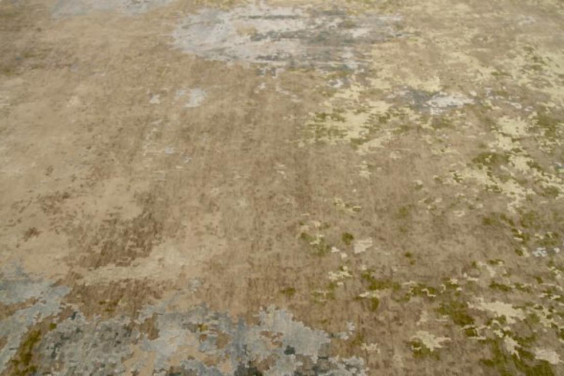 Modern India Over Size Rug Circa 1990 - Wool Green Ivory Light Blue Taupe - 91677 For Sale