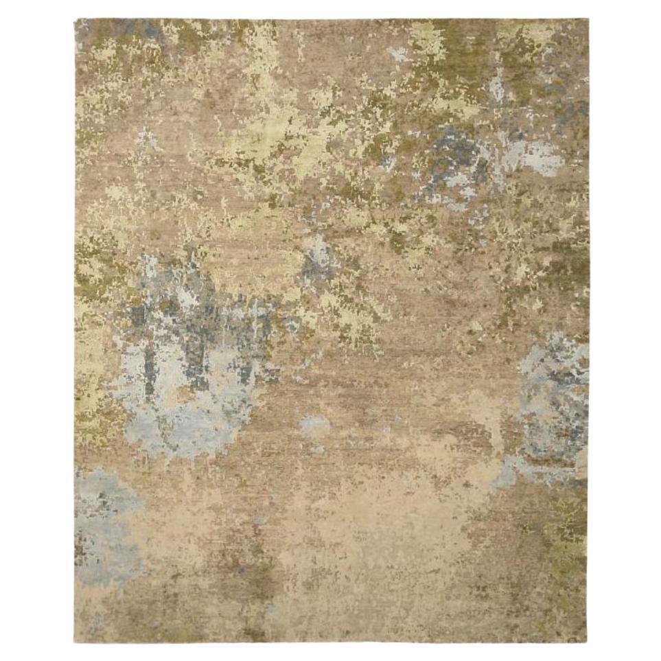 India Over Size Rug Circa 1990 - Wool Green Ivory Light Blue Taupe - 91677 For Sale