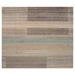 Indien Over Size Teppich - Wolle Blau Braun Elfenbein Design - 98062