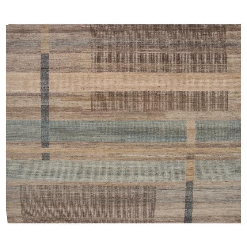 Indien Over Size Teppich - Wolle Blau Braun Elfenbein Design - 98065