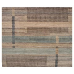Indien Over Size Teppich - Wolle Blau Braun Elfenbein Design - 98065