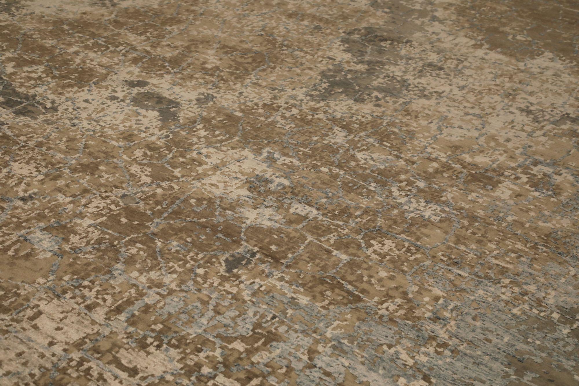 Moderno Tappeto India Over Size - Lana marrone sfumature di grigio / argento - 97319 in vendita