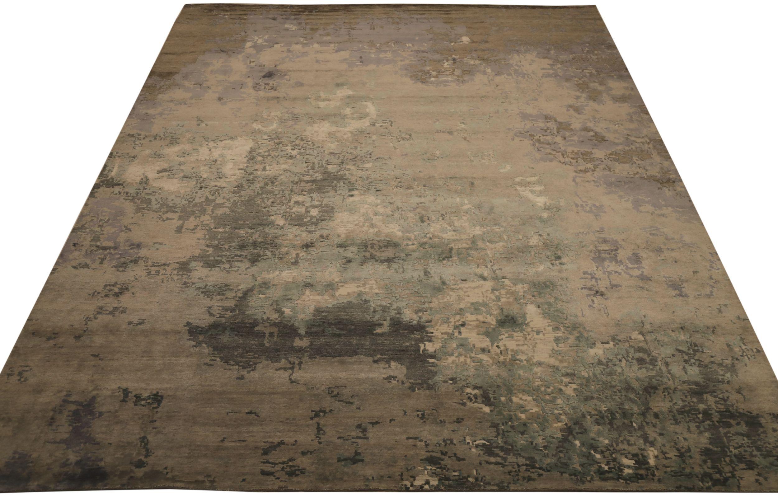 Indien Over Size Teppich - Wolle Grau Grün Elfenbein Gelb Design - 93750 (Moderne) im Angebot