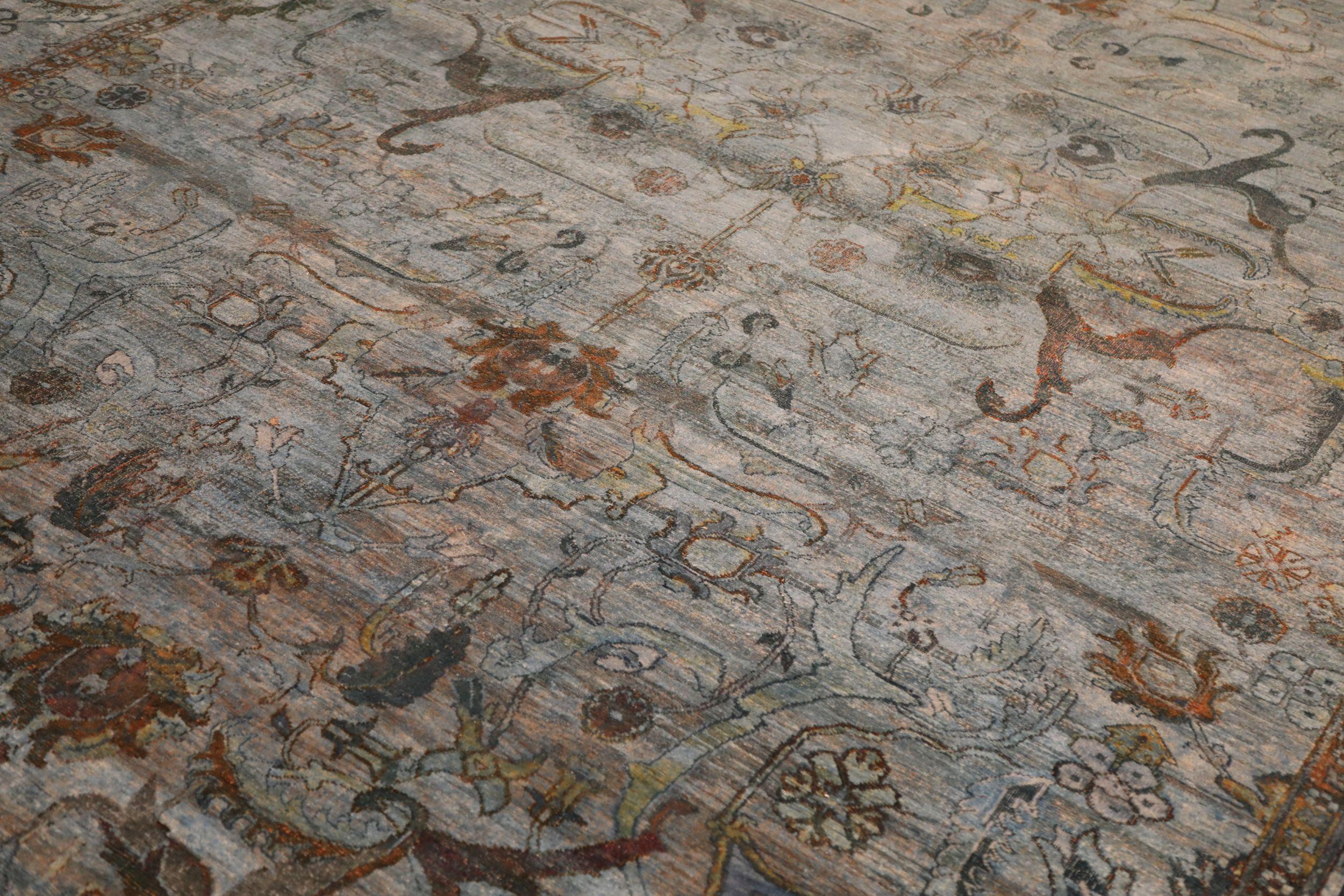 Moderne Tapis de sol India Overdye - Laine Bleu Brown Design - 93871 en vente