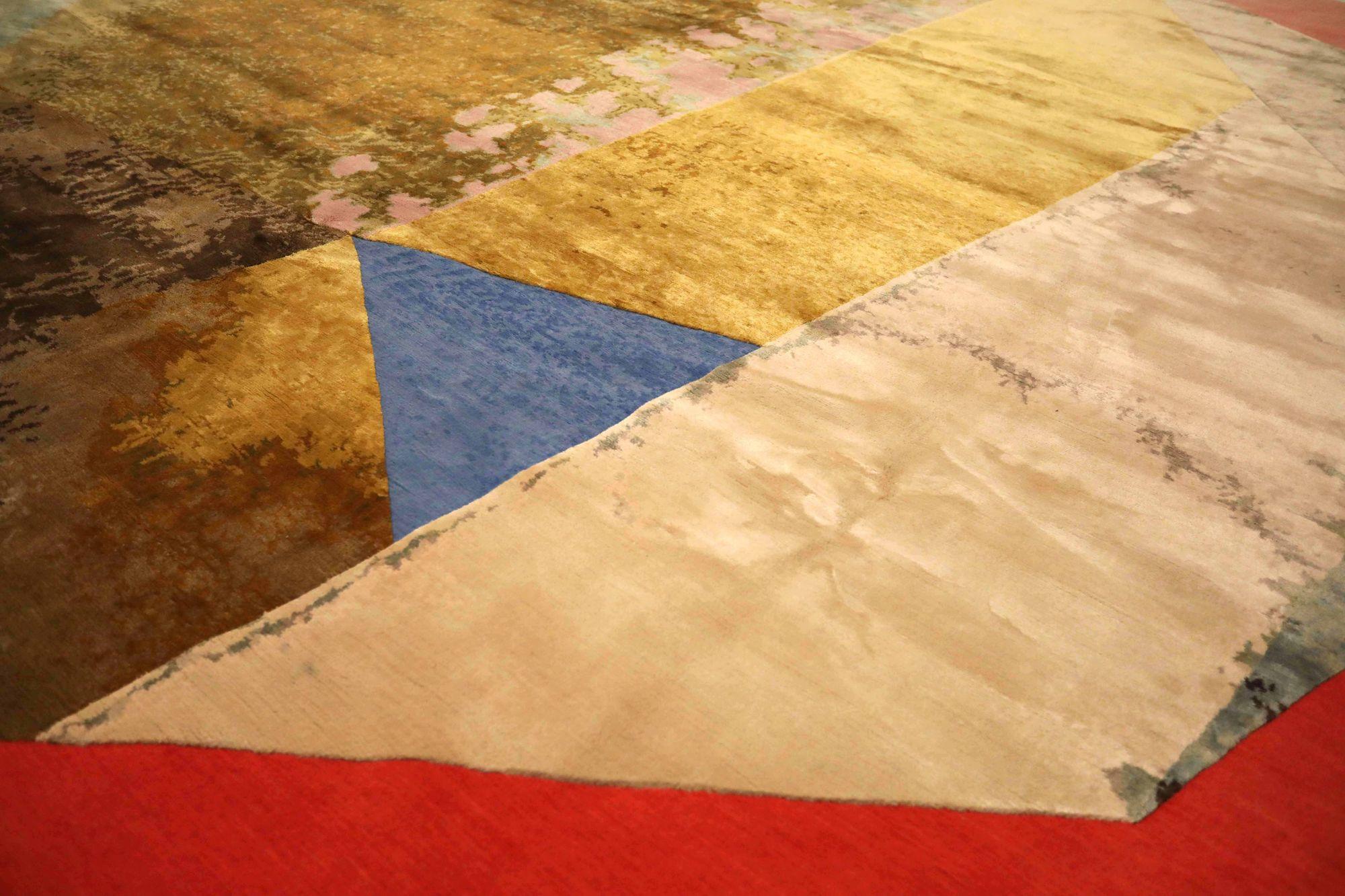 Modern India Rug Star Area Rugs - Wool Blue Brown Ivory Pink Red - 93578 For Sale