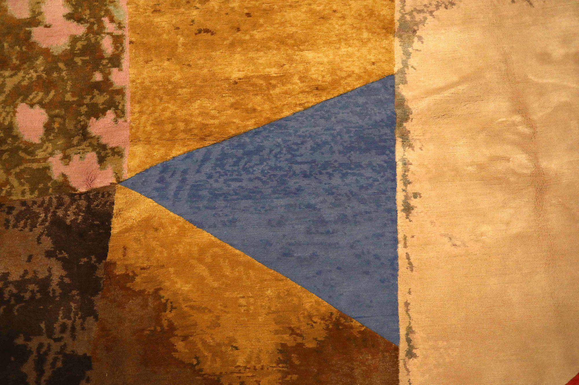 Indian India Rug Star Area Rugs - Wool Blue Brown Ivory Pink Red - 93578 For Sale