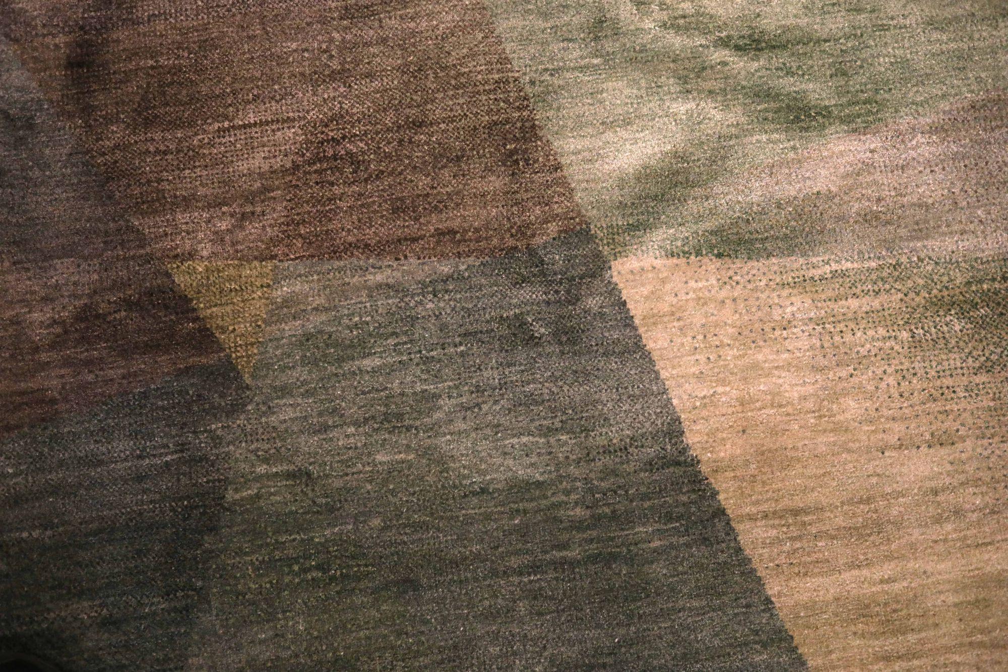 Annodato a mano Tappeti India Rug Star - Lana Marrone Verde Avorio Giallo - 93581 in vendita