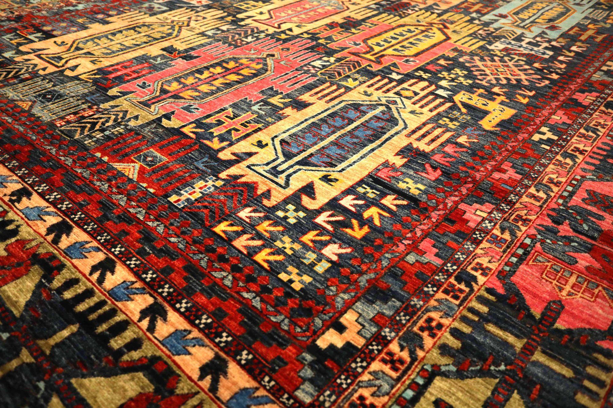 Moderne Tapis d'Inde - Laine ivoire rose rouge jaune motif étoilé - 93577 en vente