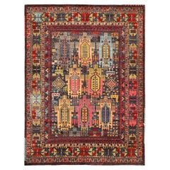 Alfombra India Star Area Rugs - Lana Marfil Rosa Rojo Amarillo Diseño - 93577