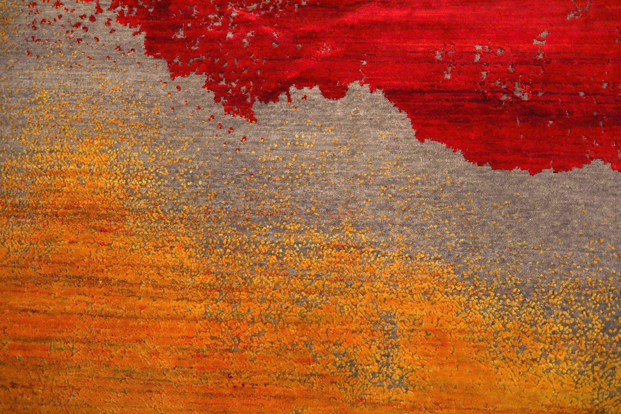 Indien Tapis d'Inde à motifs étoilés - Laine orange rouge taupe - 93573 en vente