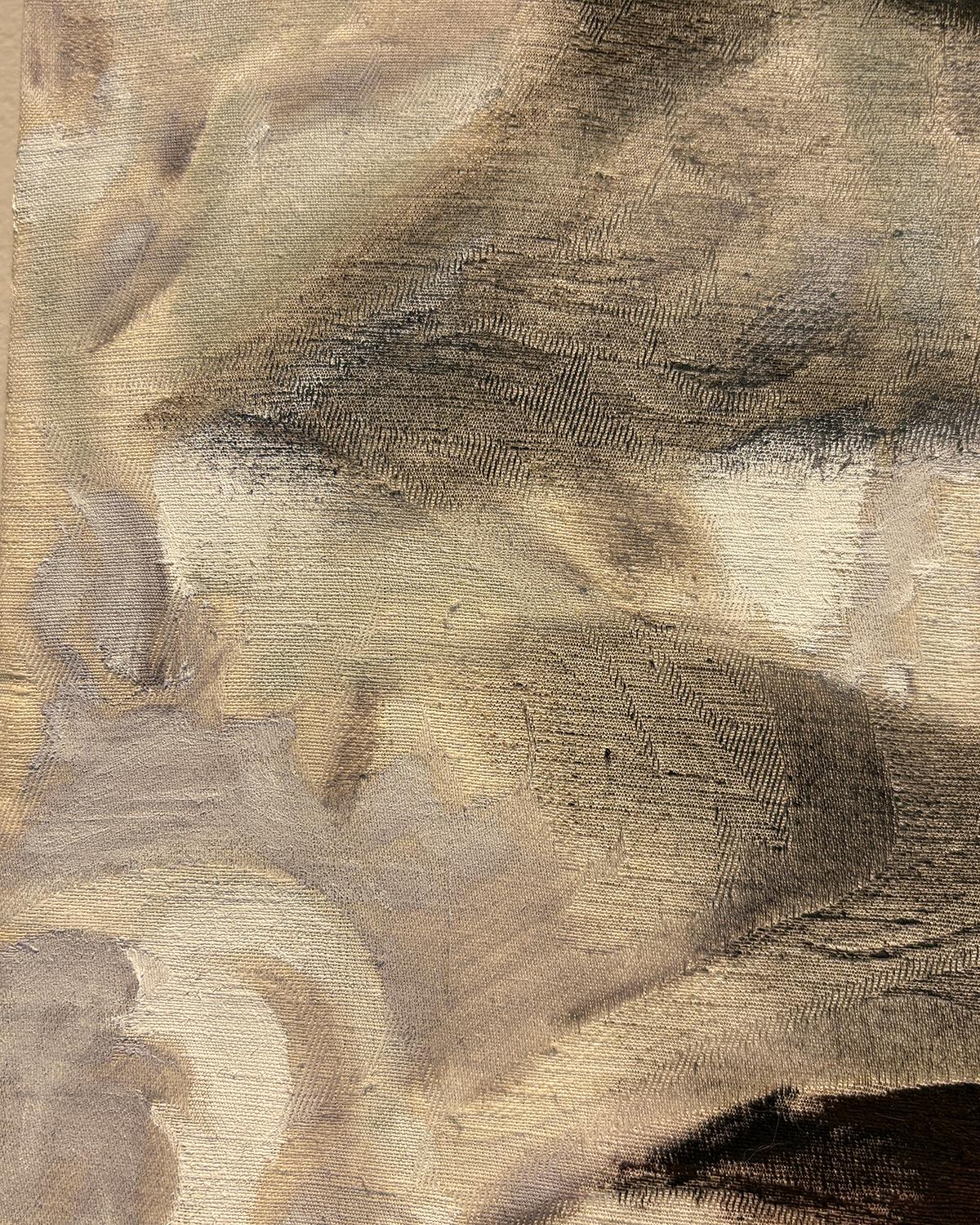 Lenzuolo (pittura surrealista e collage su tessuto in bianco, nero e giallo) in vendita 2
